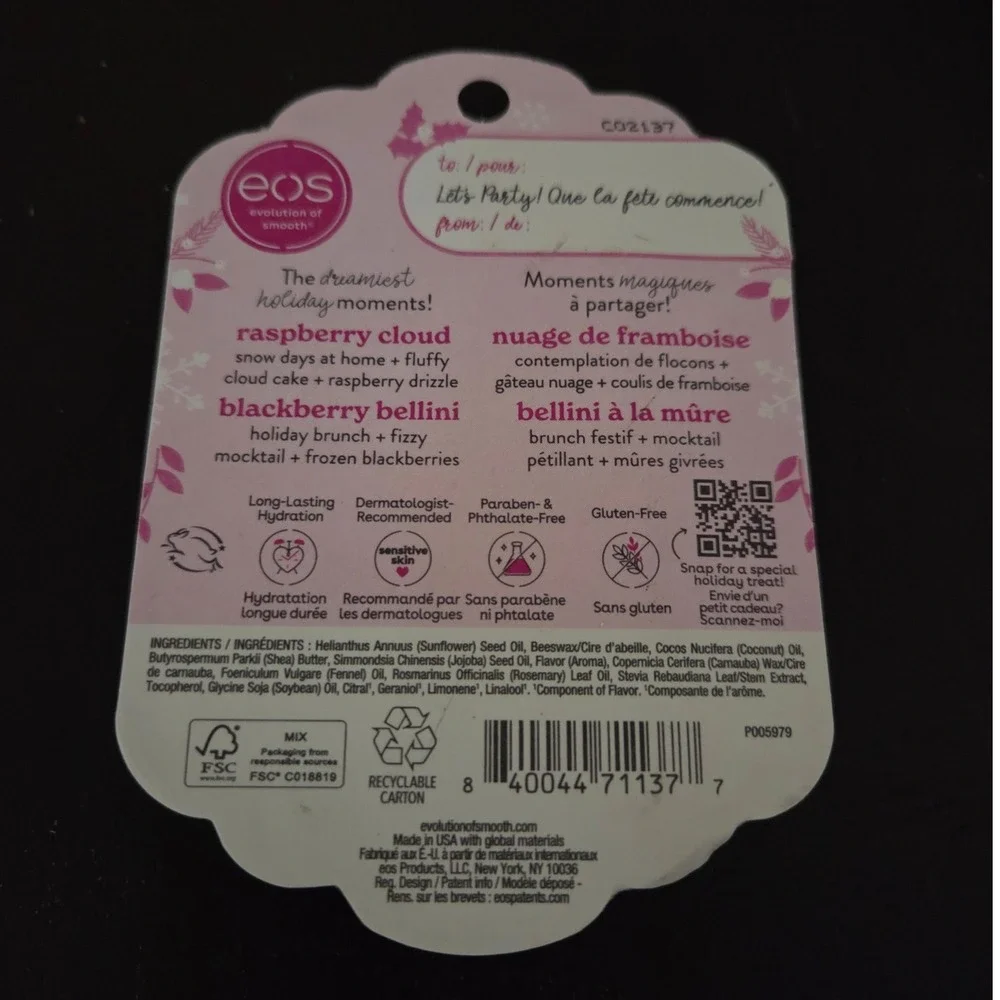 EOS Raspberry Cloud Blackberry Bellini‎ Lip Balm 2-Pack Holiday Edition